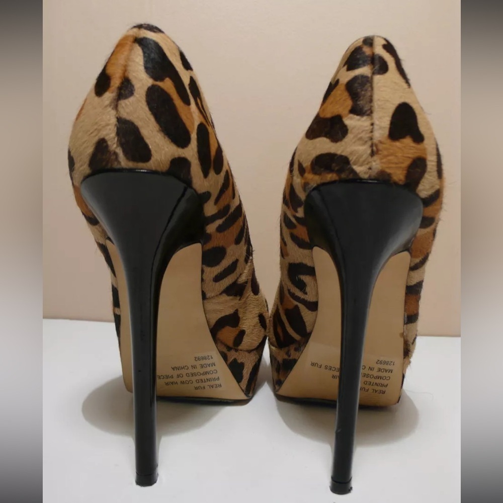 STEVE MADDEN BEVV-L Women's Real Fur Pony Hair cheetah Platform Heels Sz 7.5 - Picture 14 of 15